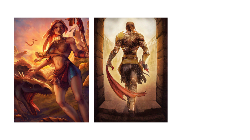 Arra, Saurian Broodmother and Glittering Gladiator by BEIKI